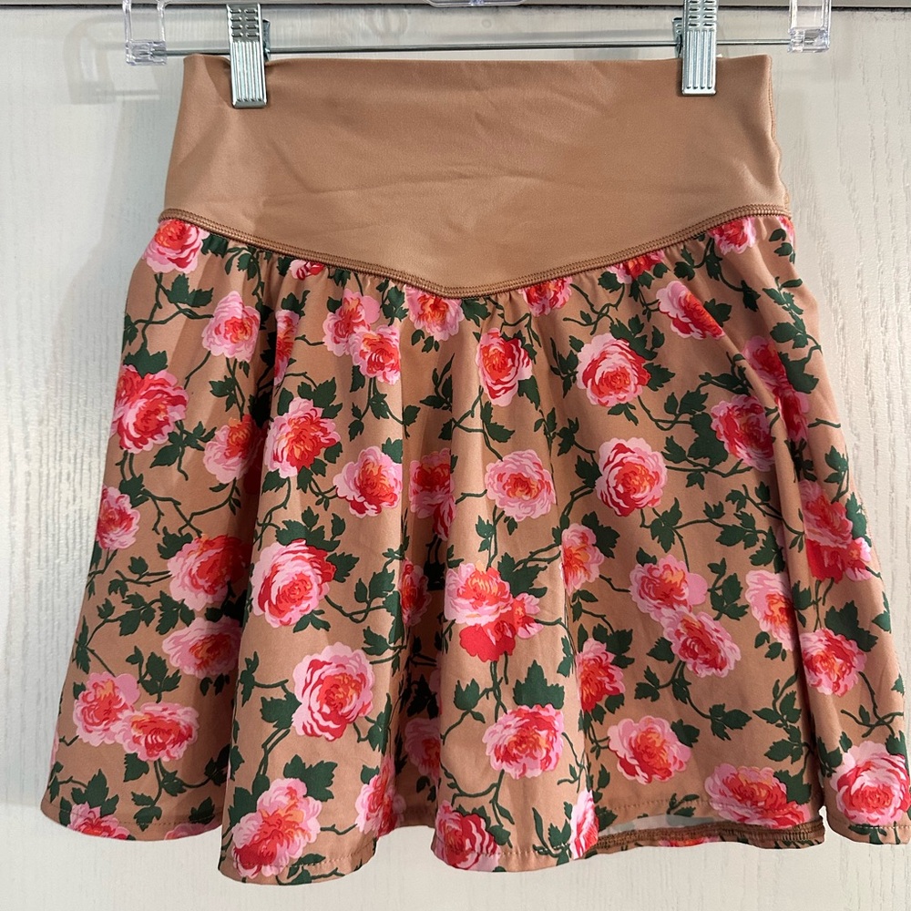 Floral A-Line Skirt with Tan Waistband